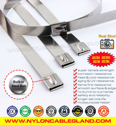 316, 304 Stainless Steel Cable Tie Wrap, 490 lbs Metal Zip Tie Strap Versatile Ball-Lock Cable Zip Tie 100~1000mm x 7.9mm for Vehicles