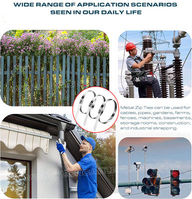 316, 304 Stainless Steel Cable Tie Wrap, 490 lbs Metal Zip Tie Strap Versatile Ball-Lock Cable Zip Tie 100~1000mm x 7.9mm for Vehicles