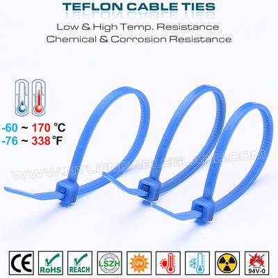 ETFE Blue Cable Tie 3.6x200mm, 94V-0 Fireproof Teflon Cable Tie Temperature Resistant Tefzel Cable Tie for Harsh Environments