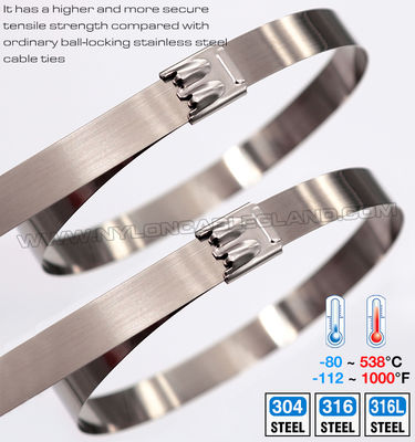 Stainless Steel Cable Ties with Double Ball Lock, 350~1100mm Lengths, 12mm & 16mm Widths, Ø25~278mm
