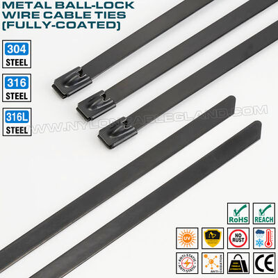 Zip Ties Metal Cable Ties Stainless Steel with Full Epoxy or Nylon 11 Coating, Version 304, 316 or 316L, Width 7.9mm x Length 300-1000mm, For Industrial Site