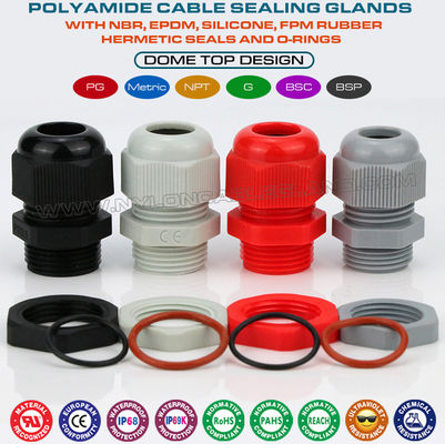 6mm ～ 12mm ケーブル範囲用、20.4mm PGネジ付きポリアミド PG13.5 ケーブル グランドおよびIP68 絶縁ケーブル グランド