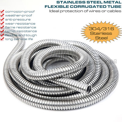 ワイヤーまたはケーブルの保護用、304/316 ステンレス鋼フレキシブル波形管 リップルパイプ DN20 (Ø20mm x Ø24.3mm) 50 メートル/リール
