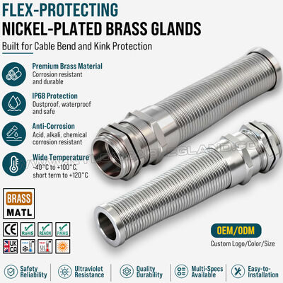 スパイラルメタルケーブル・グランド ストレインリレープ付きニッケル付銅,PG13.5 (Ø 6-12mm),DIN 40430/EN 62444,ケーブル・ベンド・プロテクション