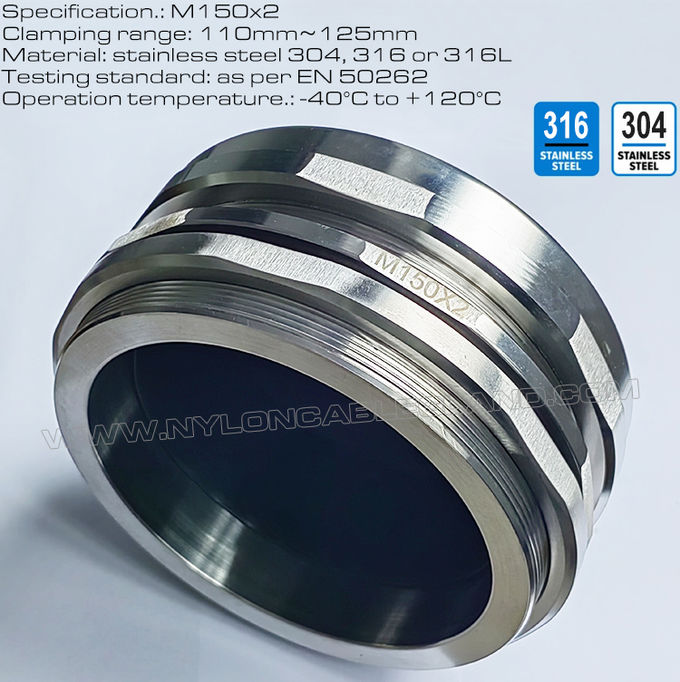 304/316ステンレス鋼製M150*2メートルケーブルグランド,110~125mm太線ケーブル用